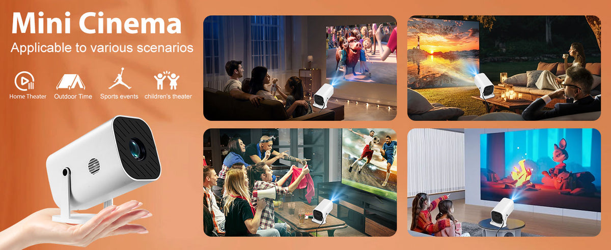 YGSKK mini projector used for home theater, outdoor movies and gaming