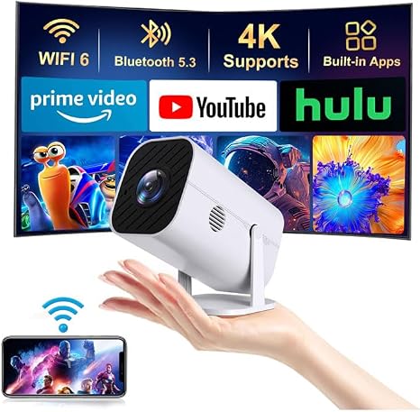 YGSKK smart mini projector with WiFi 6, Bluetooth 5.3, 4K support and built-in streaming apps